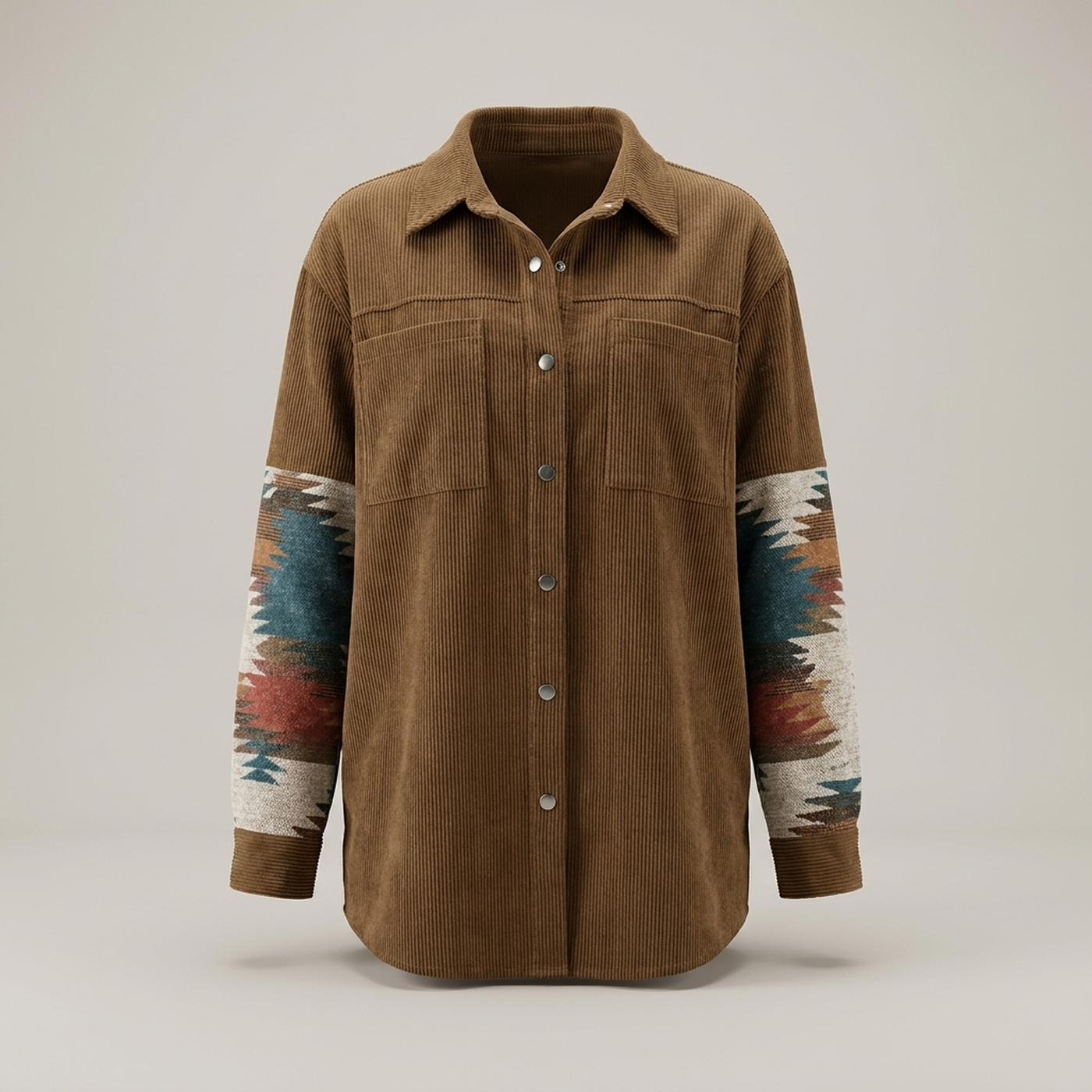 PLUXSTYLE::numise::aztec-print-shirt-jacket::pack-khaki