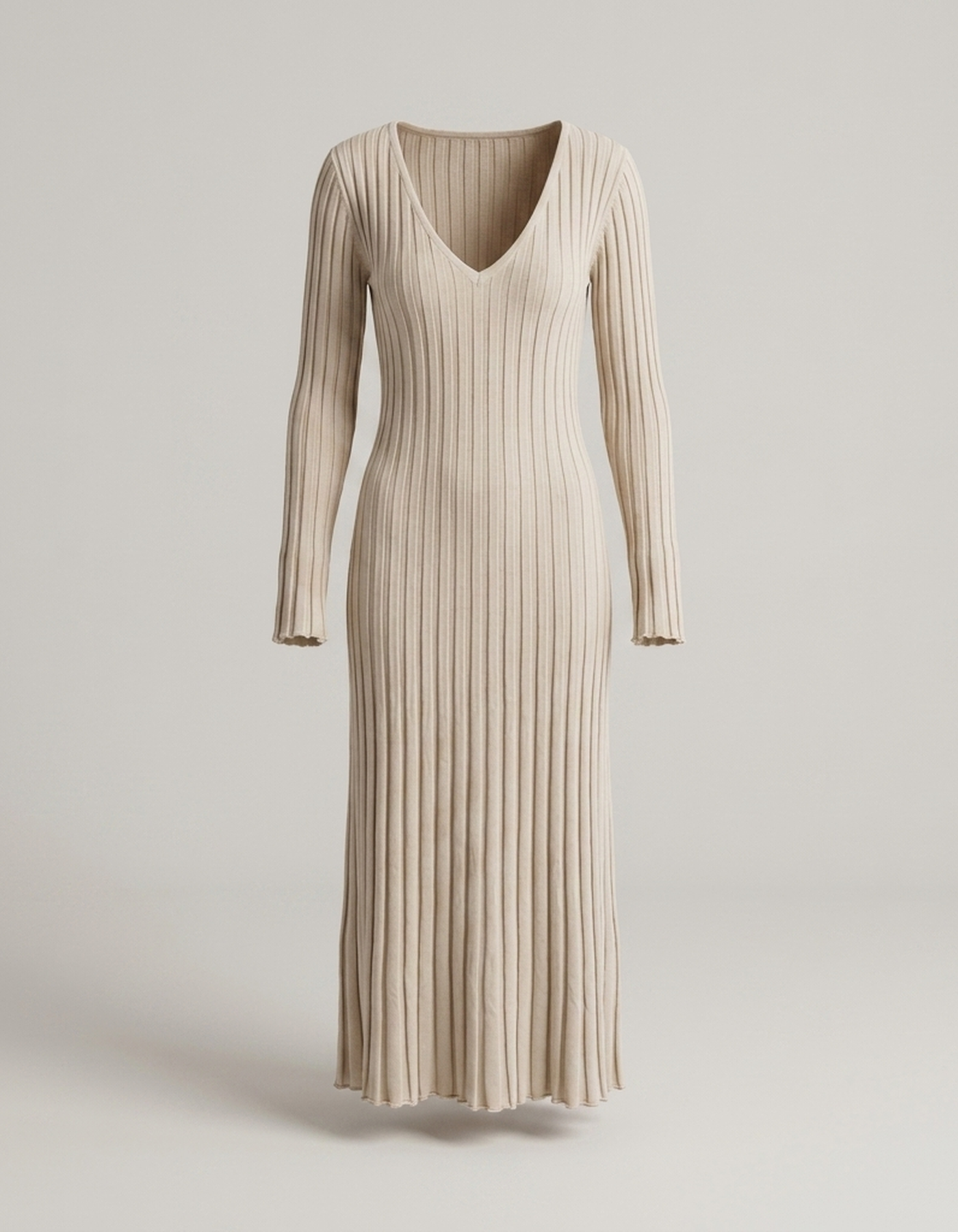 PLUXSTYLE::numise::v-neck-tie-waist-midi-dress::pack-stone