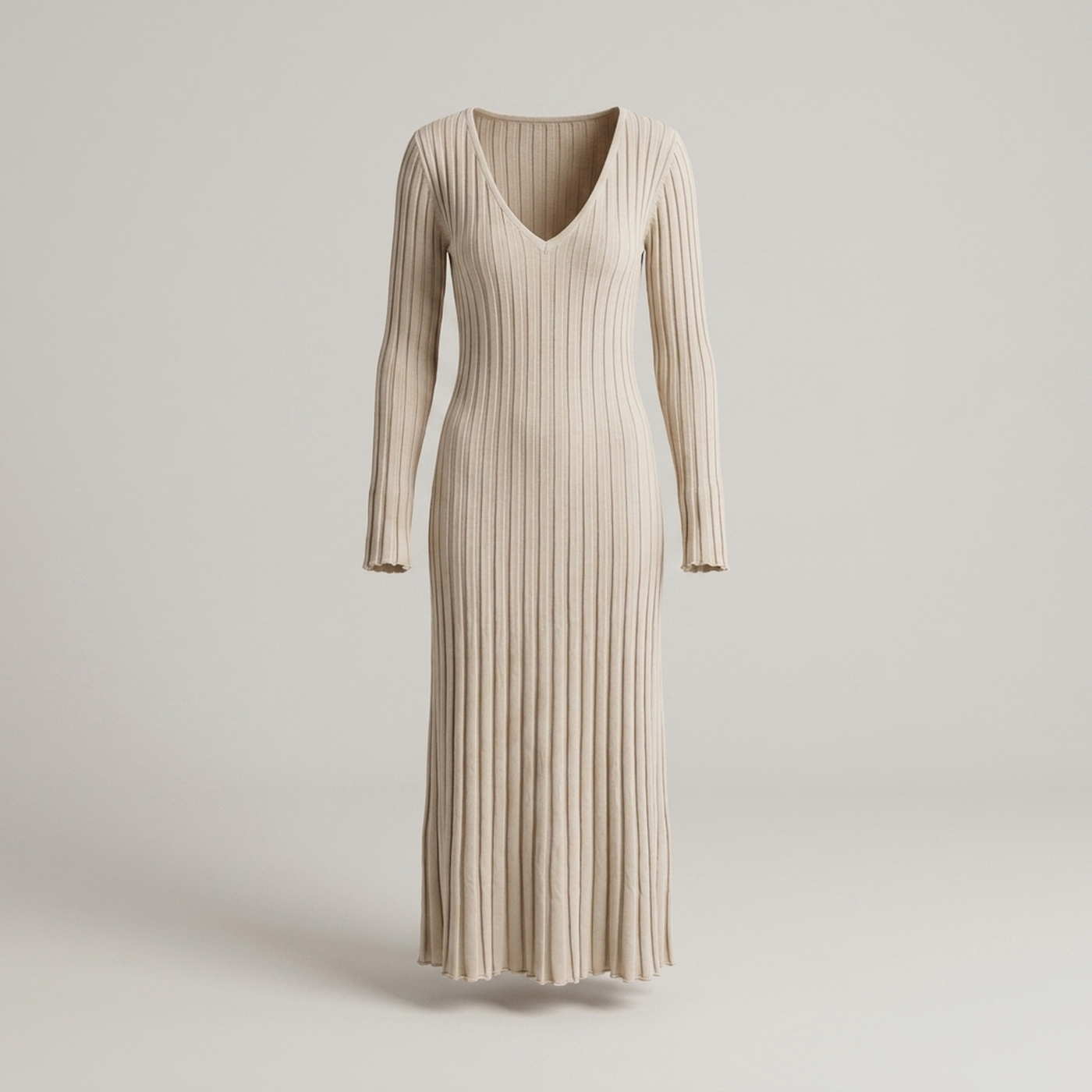 PLUXSTYLE::numise::v-neck-tie-waist-midi-dress::pack-stone
