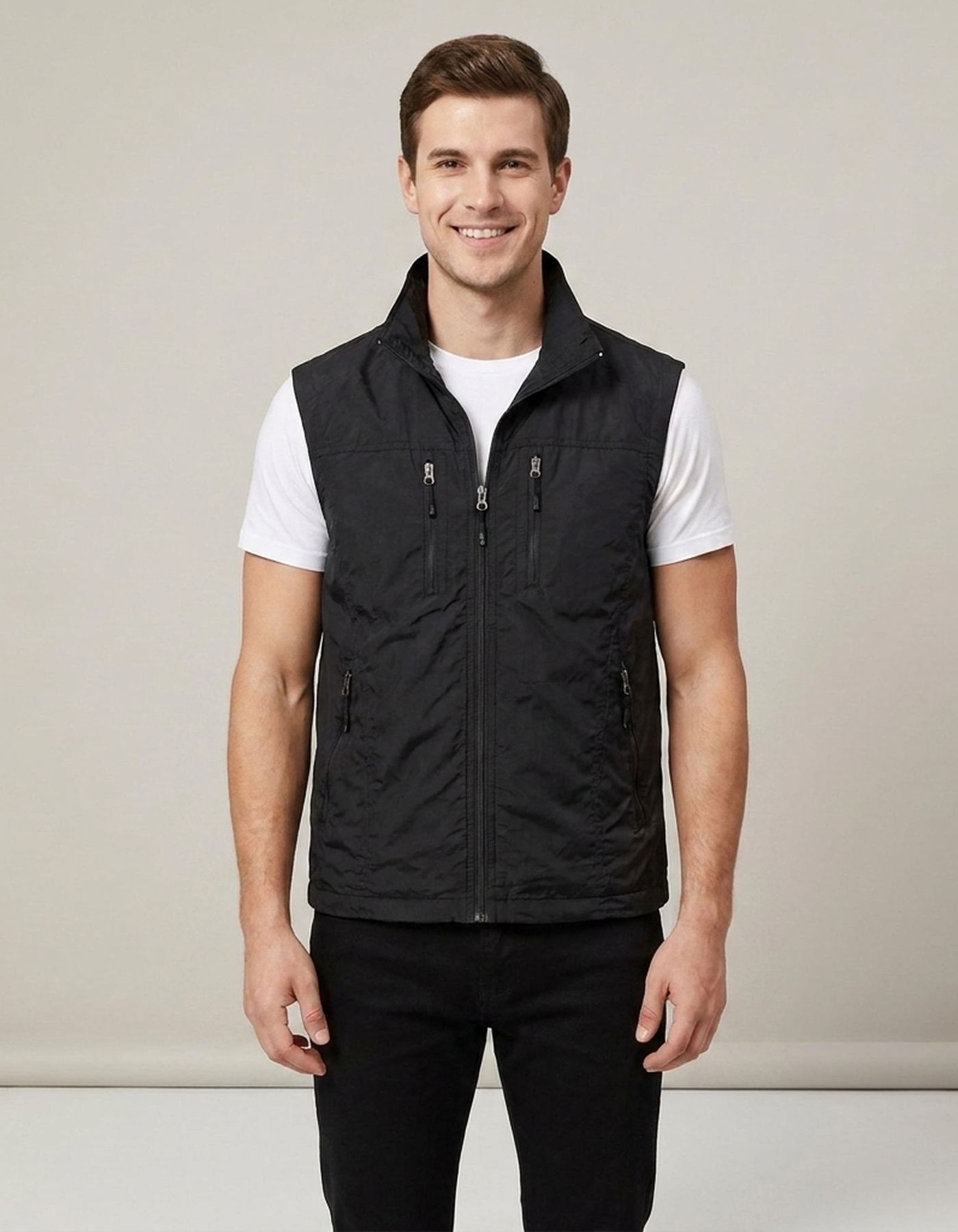 PLUXSTYLE::numise::mens-stand-collar-utility-vest::front