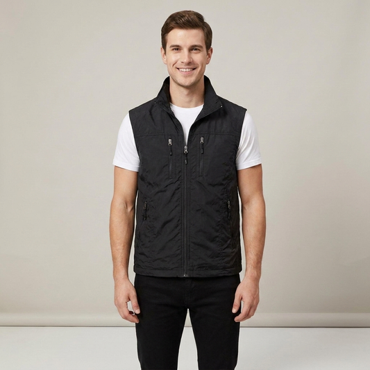 PLUXSTYLE::numise::mens-stand-collar-utility-vest::front