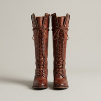 PLUXSTYLE::numise::womens-lace-up-knee-high-boots::pack-reddish-brown