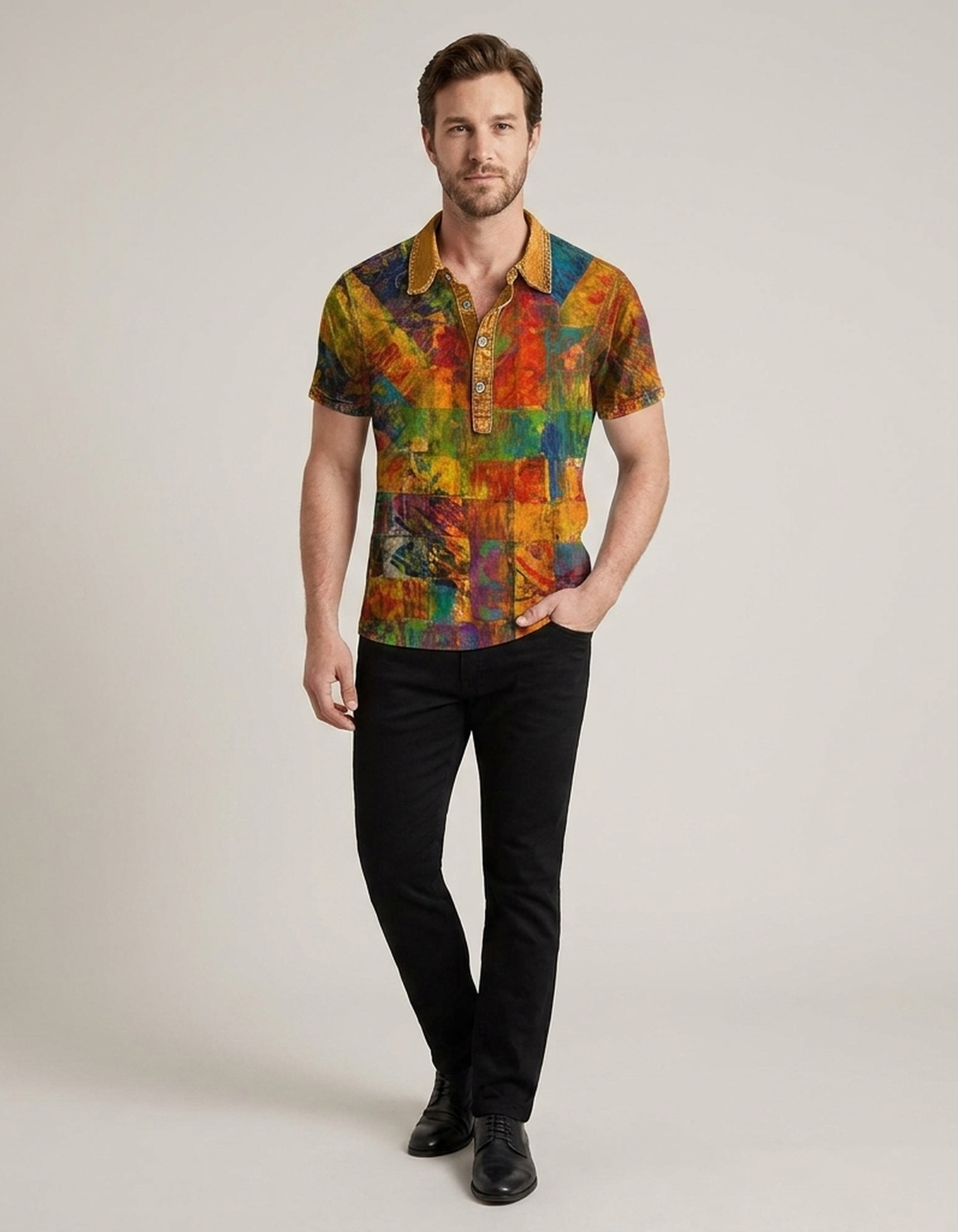 PLUXSTYLE::numise::abstract-plaid-short-sleeve-top::front