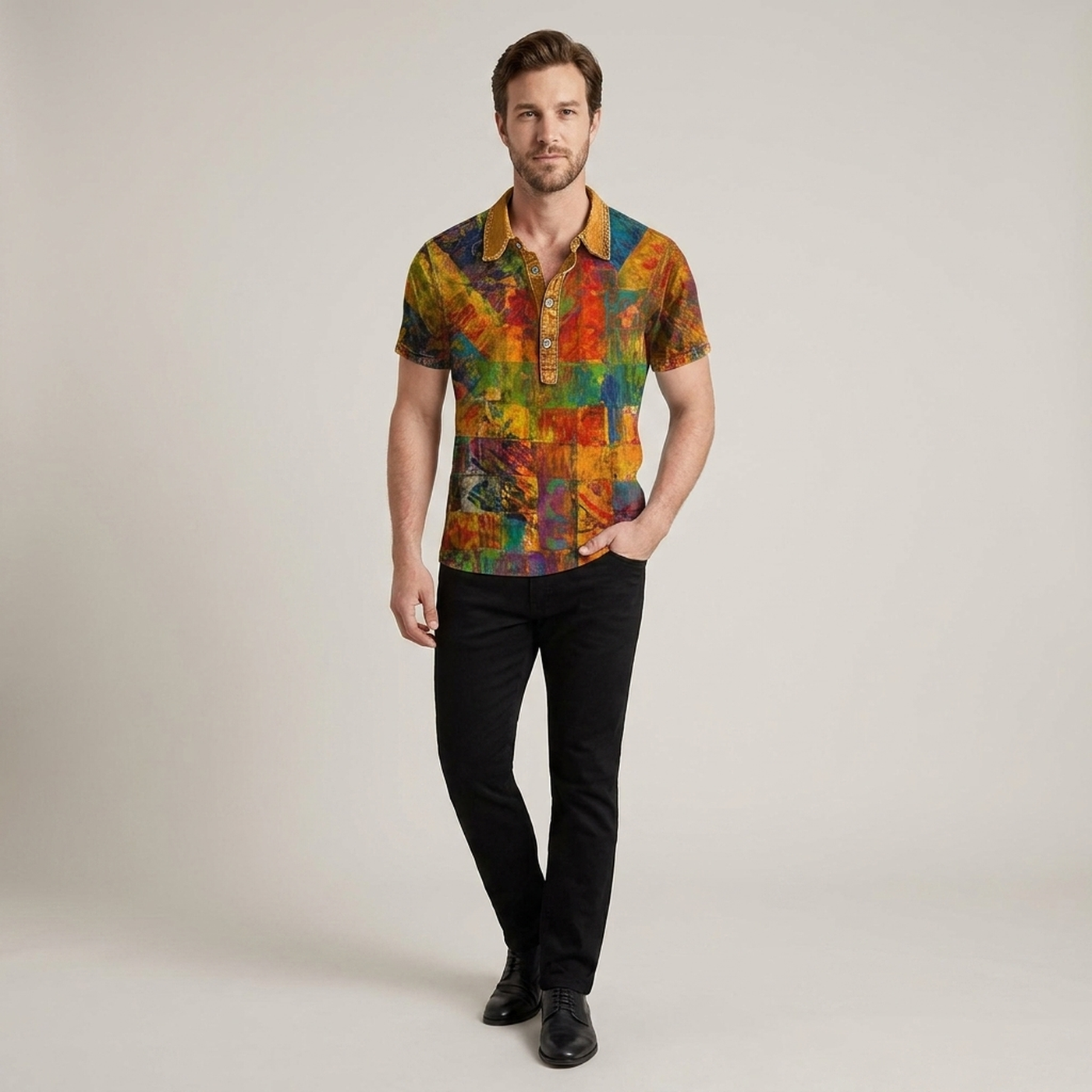 PLUXSTYLE::numise::abstract-plaid-short-sleeve-top::front