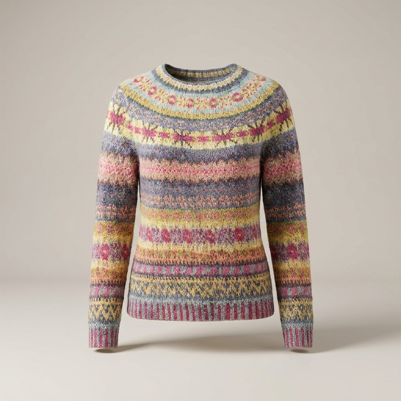 PLUXSTYLE::numise::relaxed-fair-isle-pullover-sweater::pack-yellow