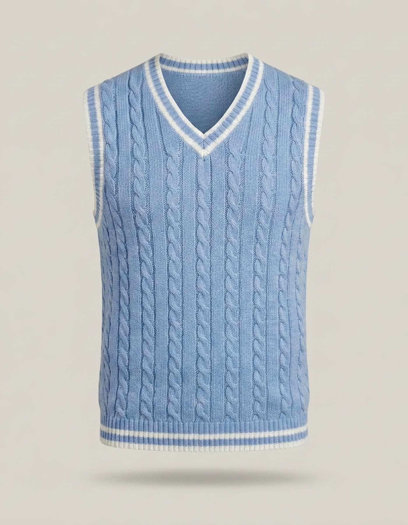 PLUXSTYLE::numise::cable-detail-v-neck-sweater-vest::pack-light-blue