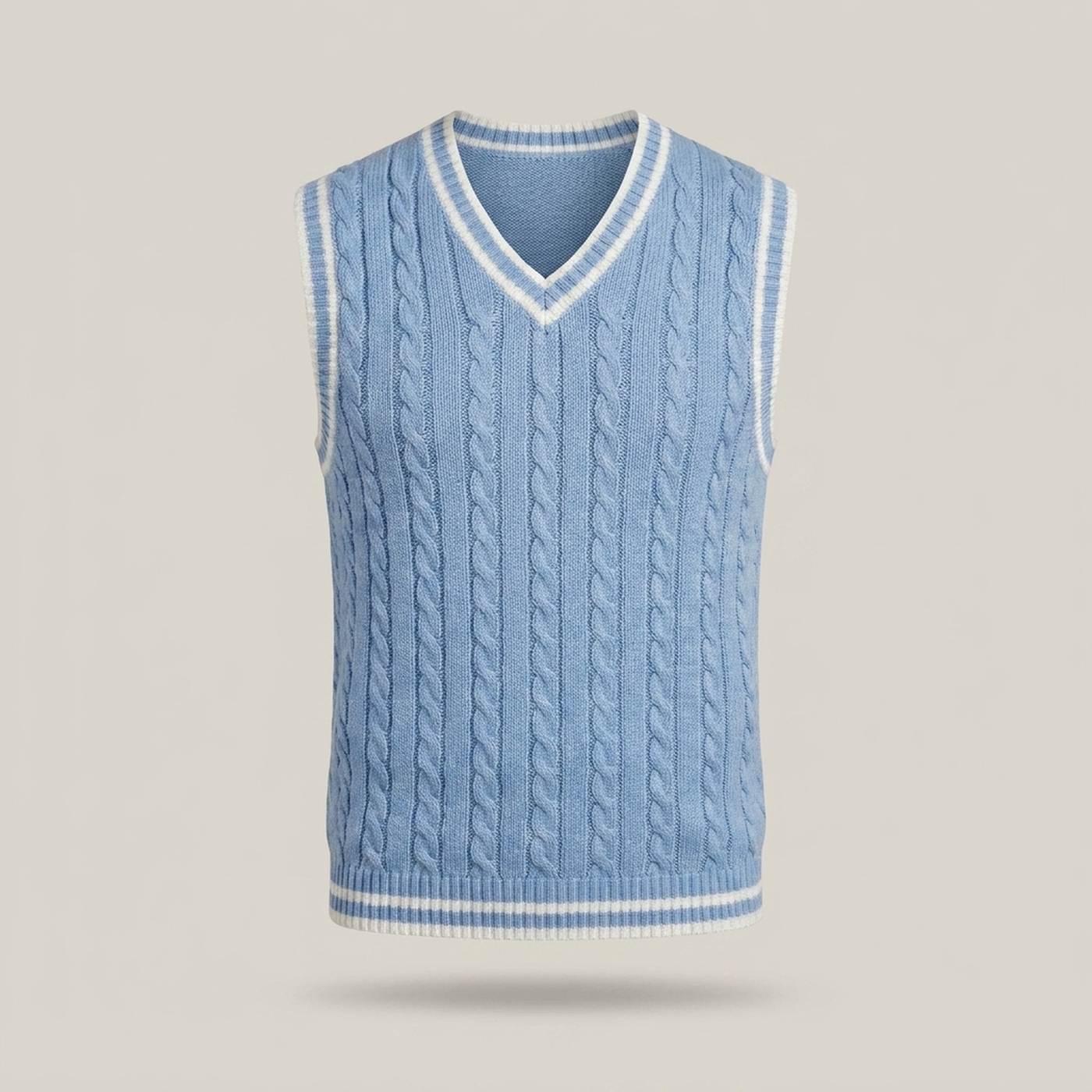 PLUXSTYLE::numise::cable-detail-v-neck-sweater-vest::pack-light-blue