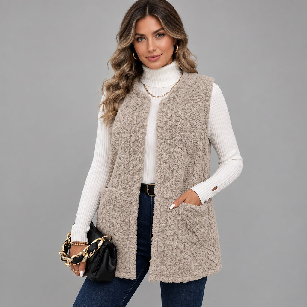 Gilet long texturé pour femme