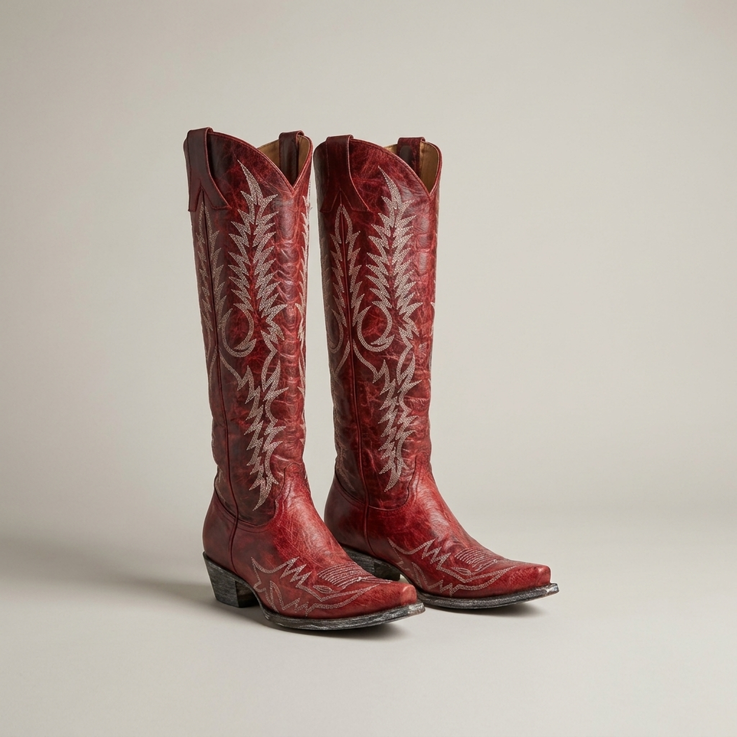 PLUXSTYLE::numise::embroidered-western-knee-high-boots::pack-red