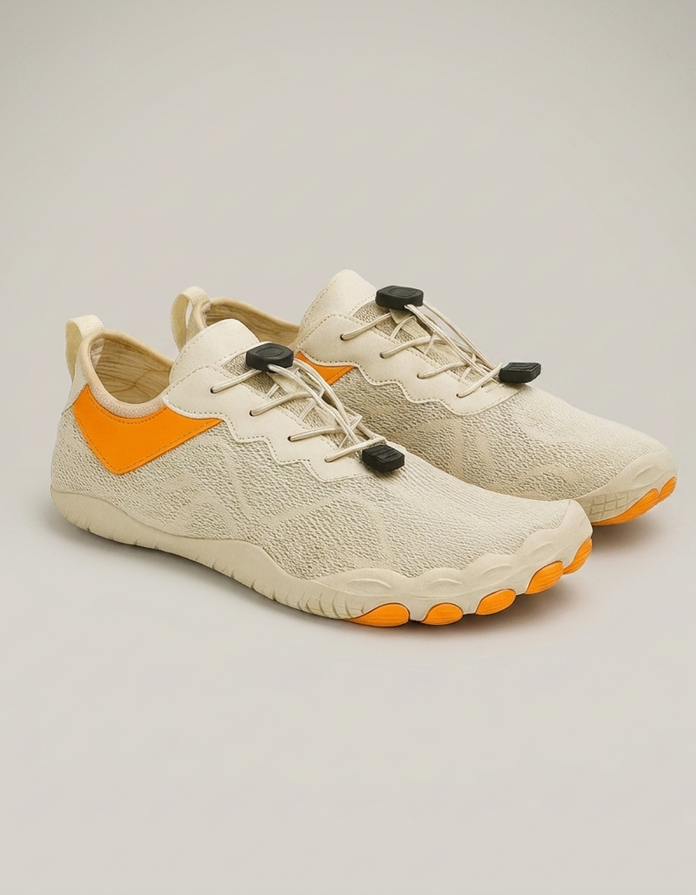 PLUXSTYLE::numise::mens-toggle-lace-barefoot-sneakers::pack-beige