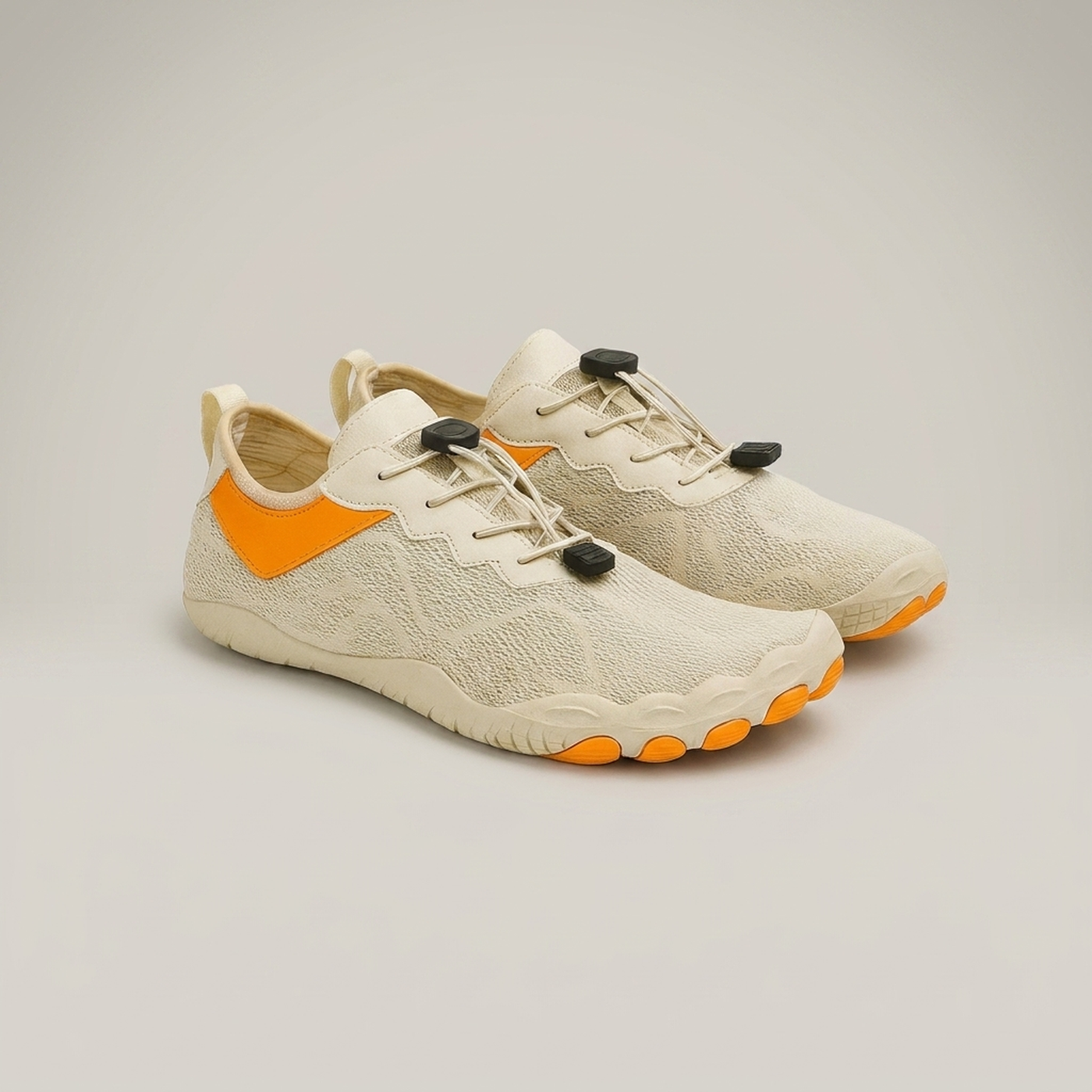 PLUXSTYLE::numise::mens-toggle-lace-barefoot-sneakers::pack-beige