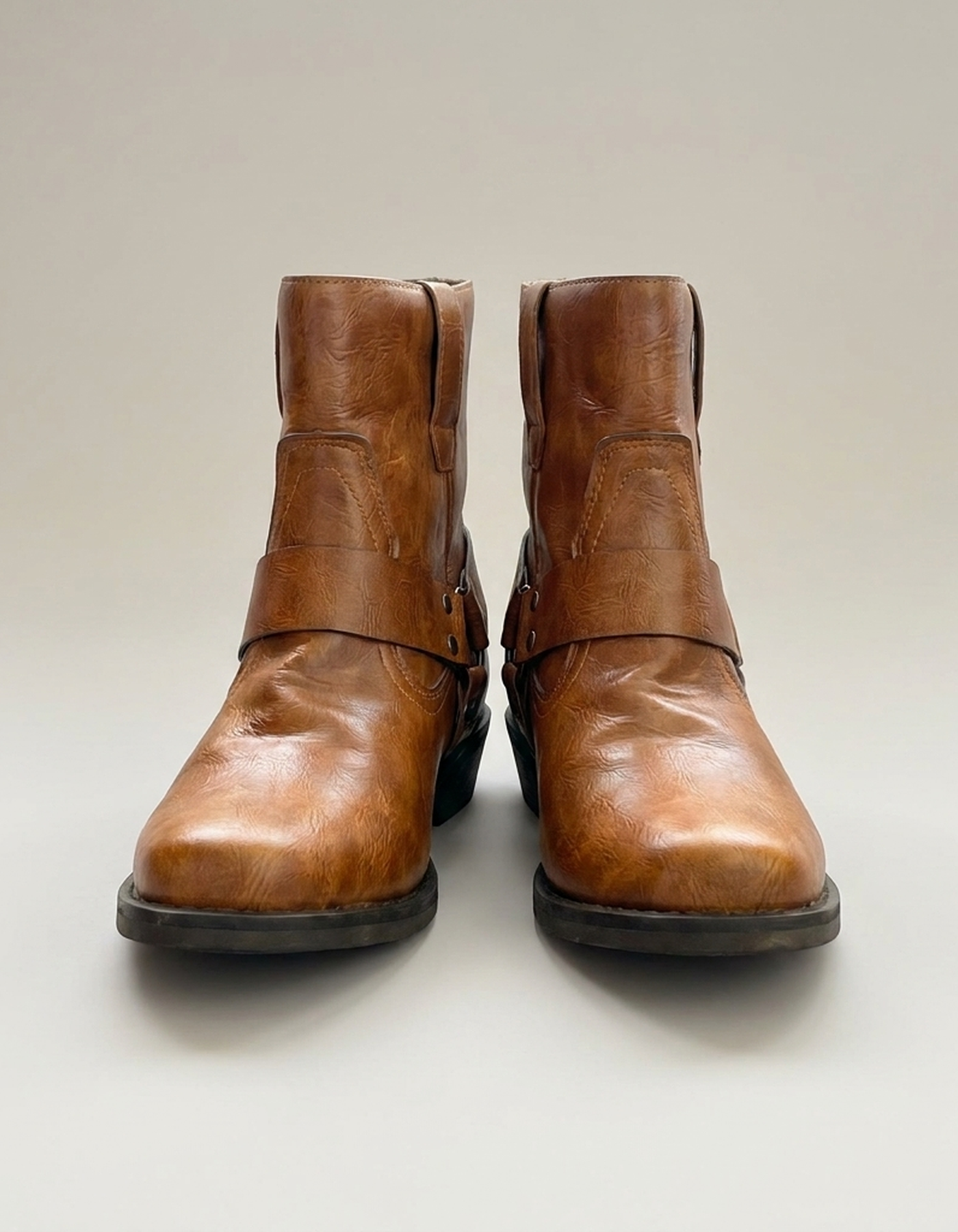 PLUXSTYLE::numise::mens-harness-strap-ankle-boots::pack-brown