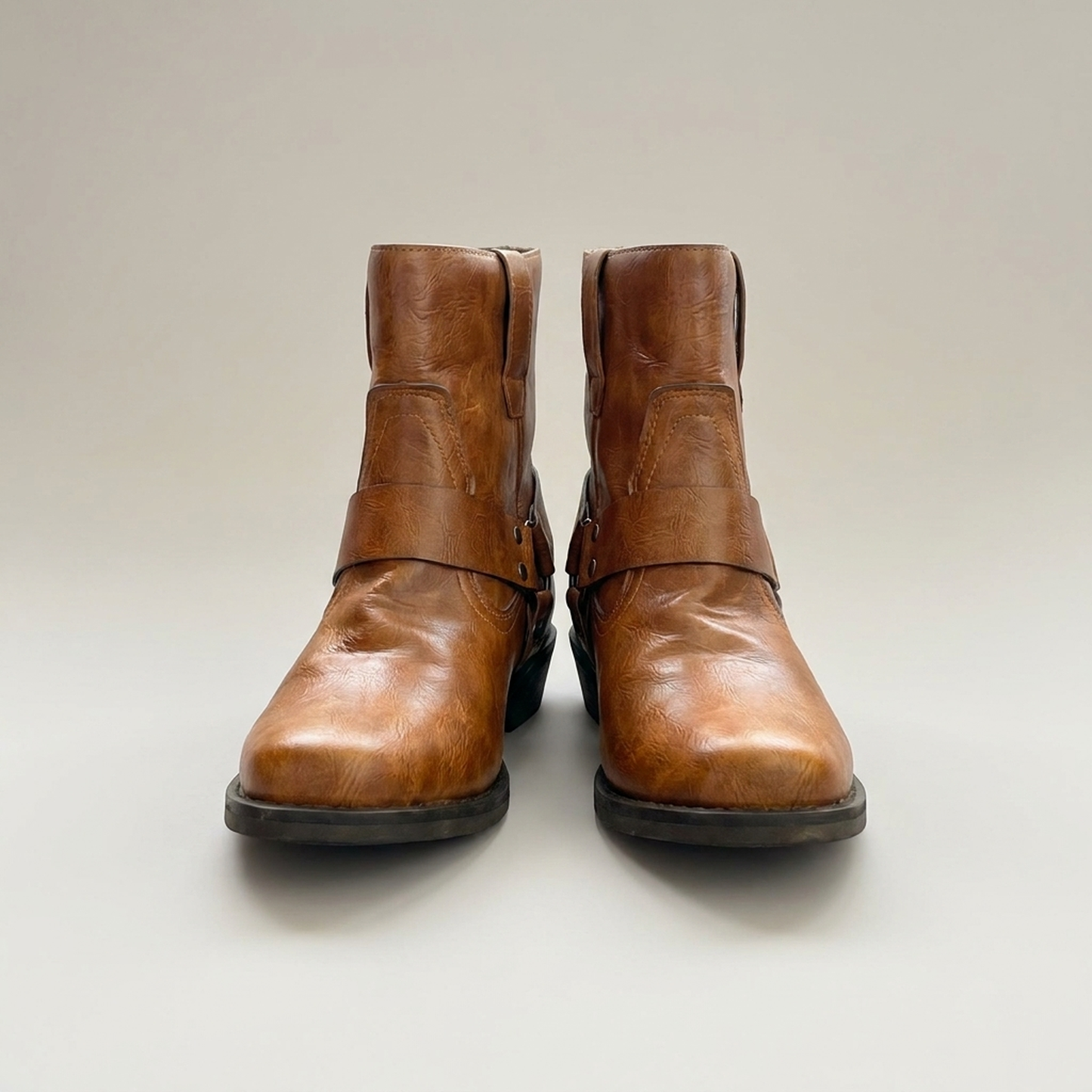 PLUXSTYLE::numise::mens-harness-strap-ankle-boots::pack-brown