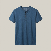 PLUXSTYLE::numise::mens-relaxed-short-sleeve-henley-top::pack-denim-blue