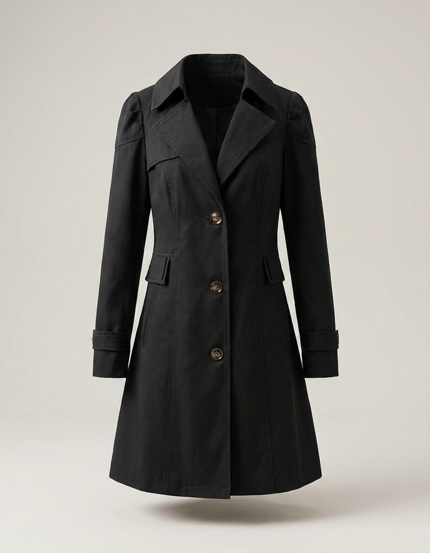 PLUXSTYLE::numise::womens-double-breasted-longline-parka::pack-black