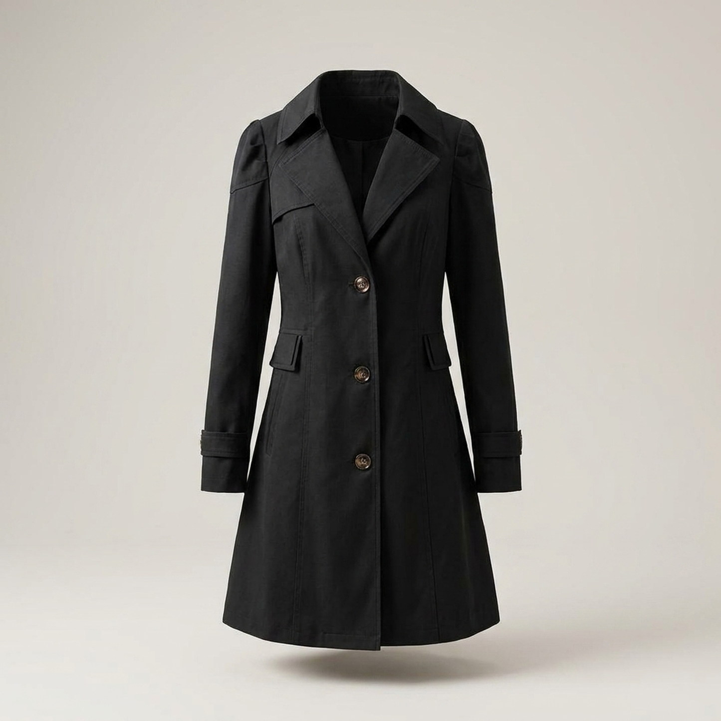 PLUXSTYLE::numise::womens-double-breasted-longline-parka::pack-black