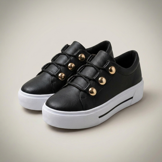 PLUXSTYLE::numise::aria-studded-platform-sneakers::closeup-detail
