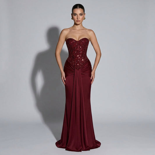 Perlenbesetztes Korsett-Maxikleid