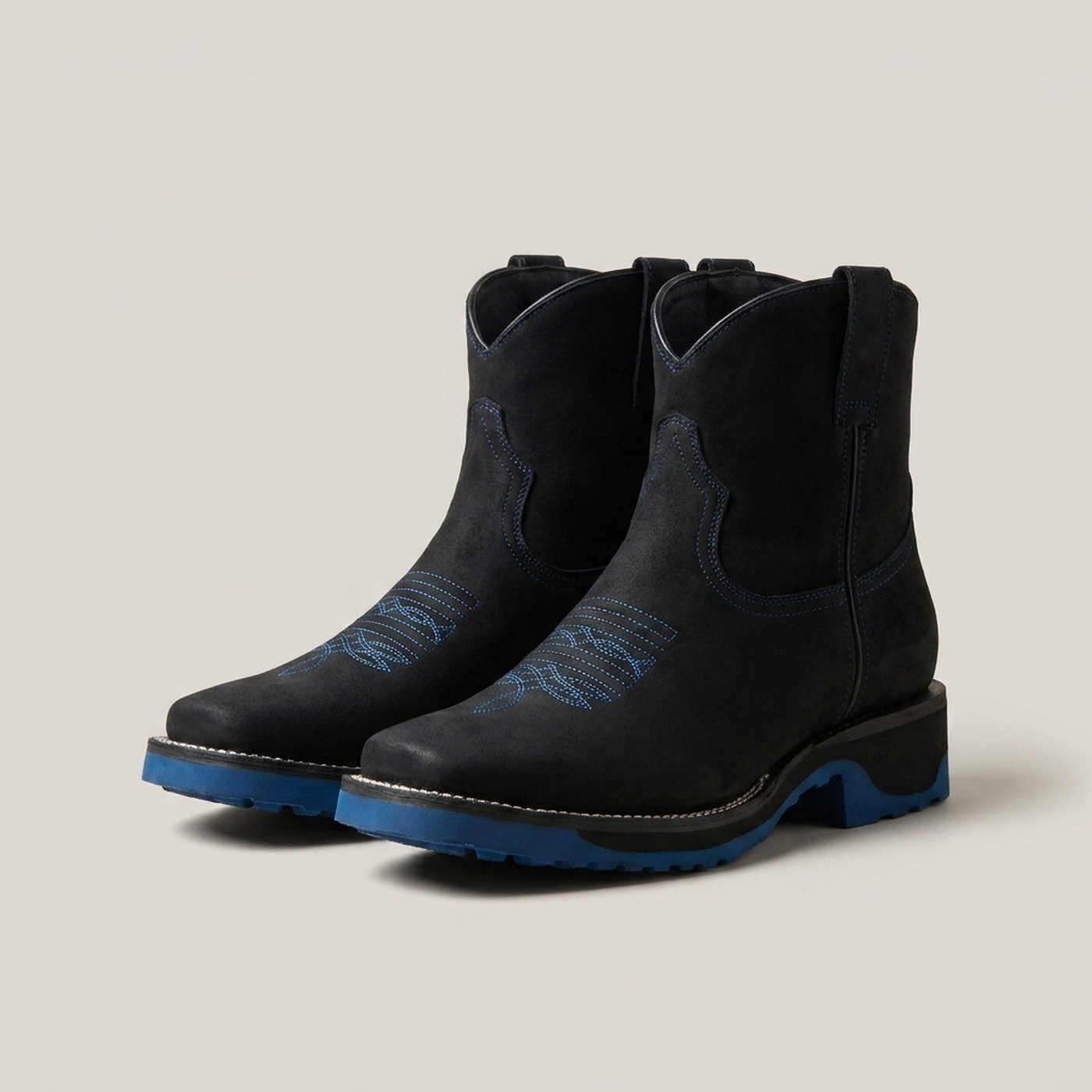 PLUXSTYLE::numise::square-toe-western-ankle-boots::pack-blue