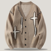 PLUXSTYLE::numise::mens-embroidered-oversized-cardigan::pack-khaki
