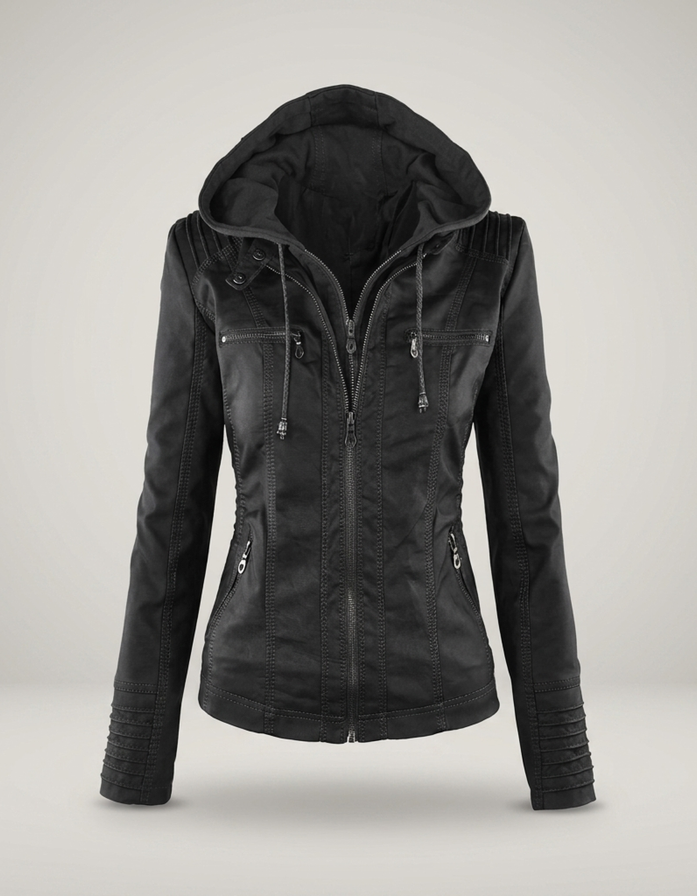 PLUXSTYLE::numise::womens-detachable-hood-parka::pack-black