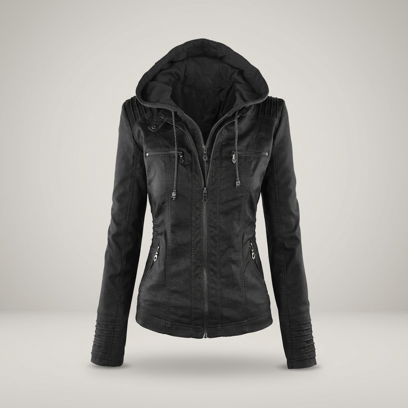 PLUXSTYLE::numise::womens-detachable-hood-parka::pack-black