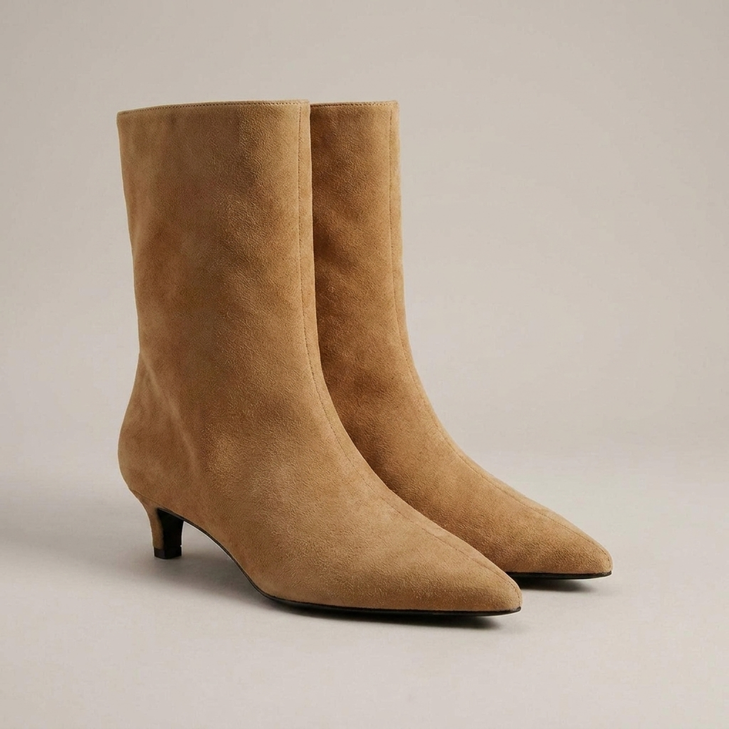 PLUXSTYLE::numise::refined-kitten-heel-ankle-boots::closeup-detail