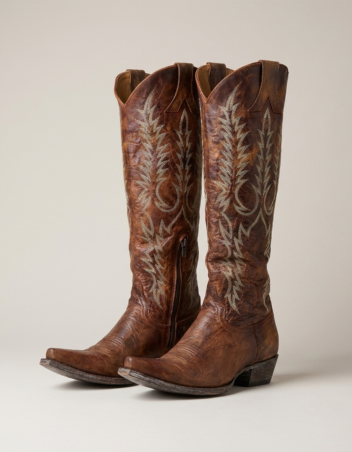 PLUXSTYLE::numise::embroidered-western-knee-high-boots::pack-brown