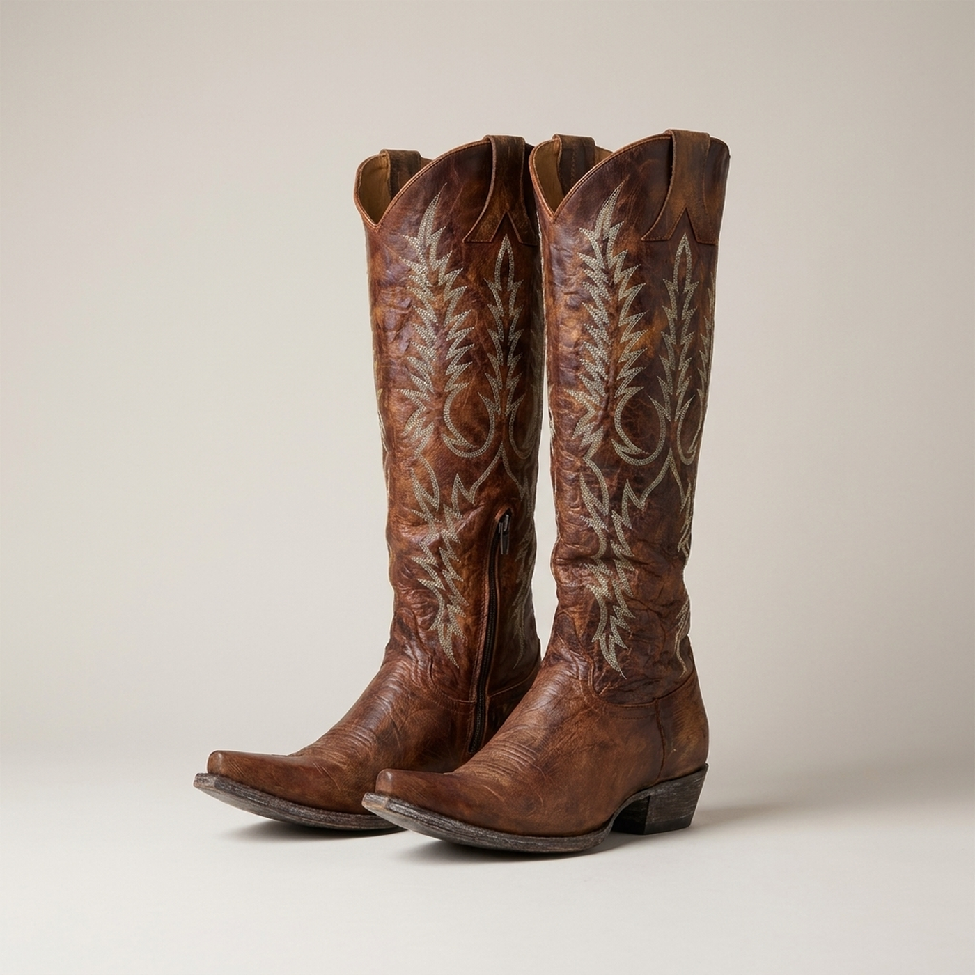 PLUXSTYLE::numise::embroidered-western-knee-high-boots::pack-brown