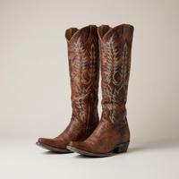 PLUXSTYLE::numise::embroidered-western-knee-high-boots::pack-brown