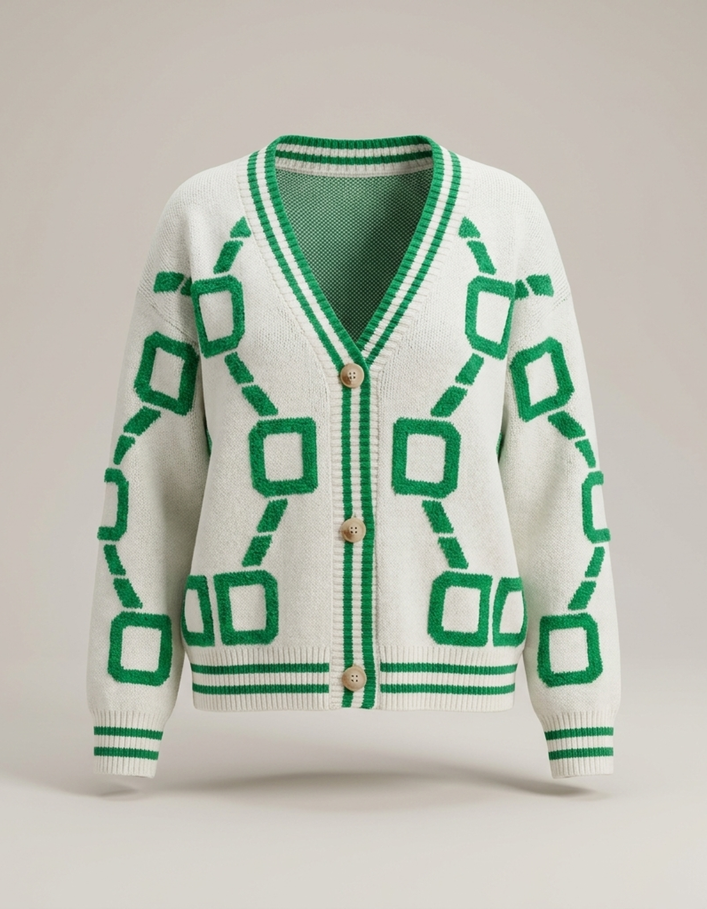 PLUXSTYLE::numise::geometric-v-neck-cardigan::pack-white