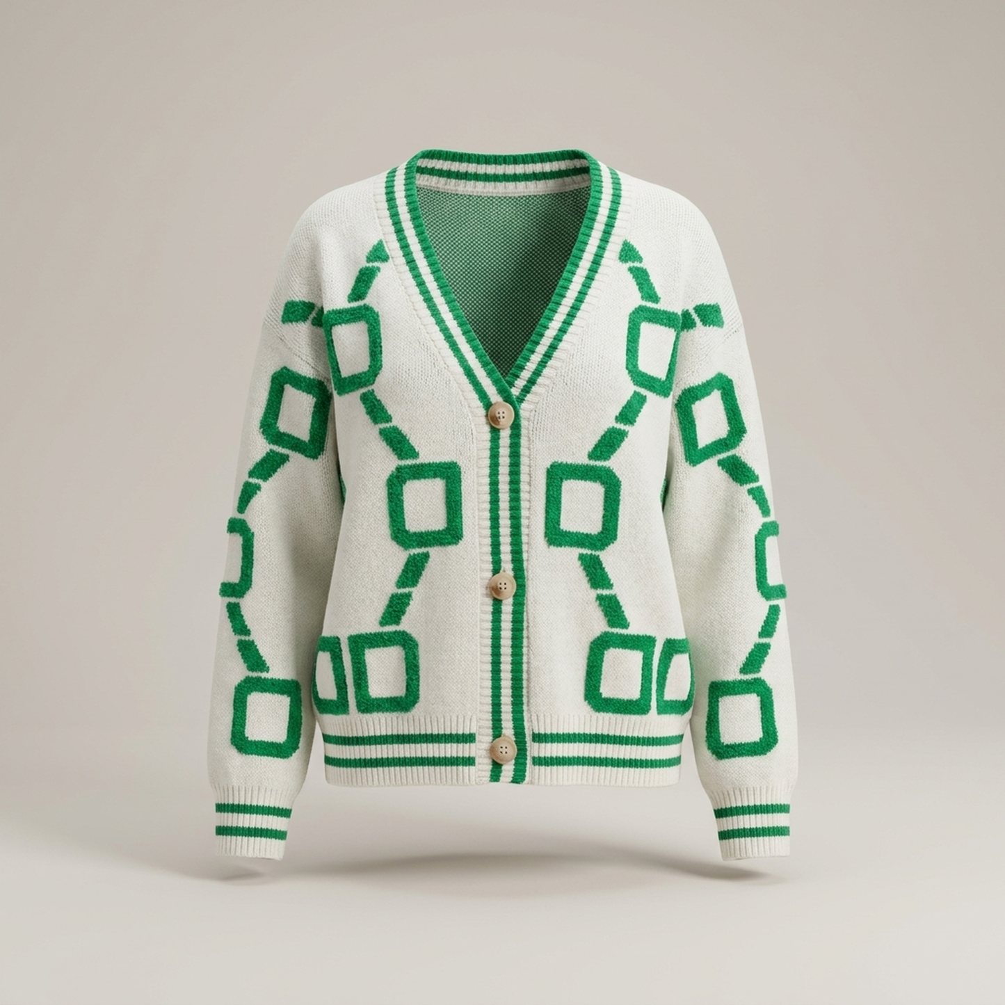 PLUXSTYLE::numise::geometric-v-neck-cardigan::pack-white