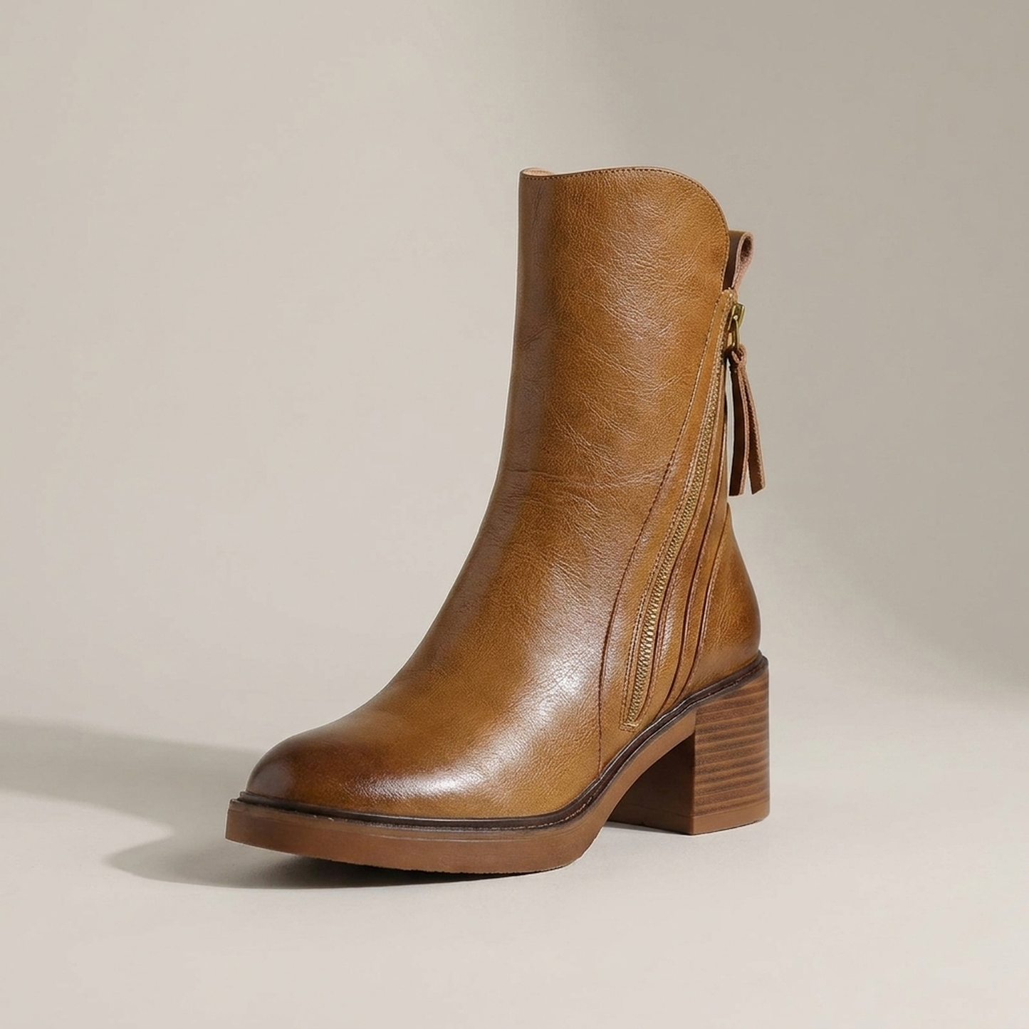 PLUXSTYLE::numise::side-zip-block-heel-ankle-boots::closeup-hero
