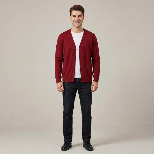 PLUXSTYLE::numise::mens-everyday-v-neck-cardigan::front