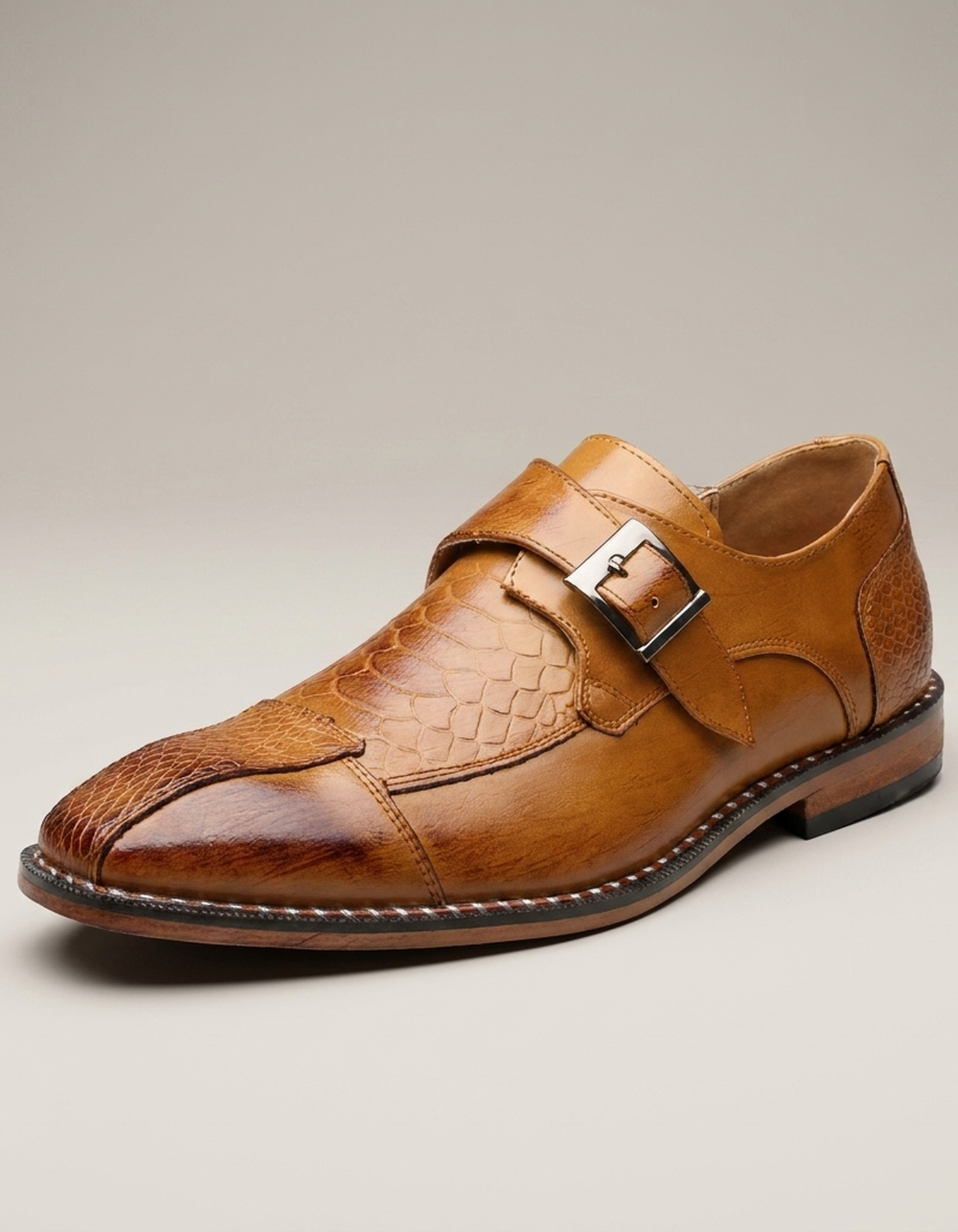 PLUXSTYLE::numise::mens-croc-embossed-monk-strap-dress-shoes::closeup-hero