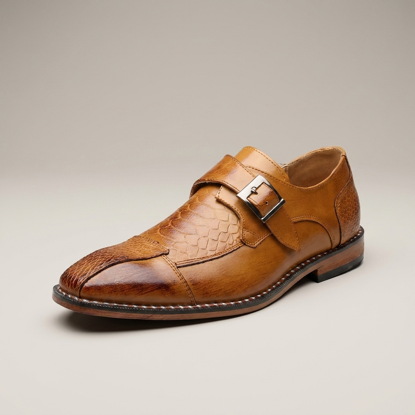 PLUXSTYLE::numise::mens-croc-embossed-monk-strap-dress-shoes::closeup-hero