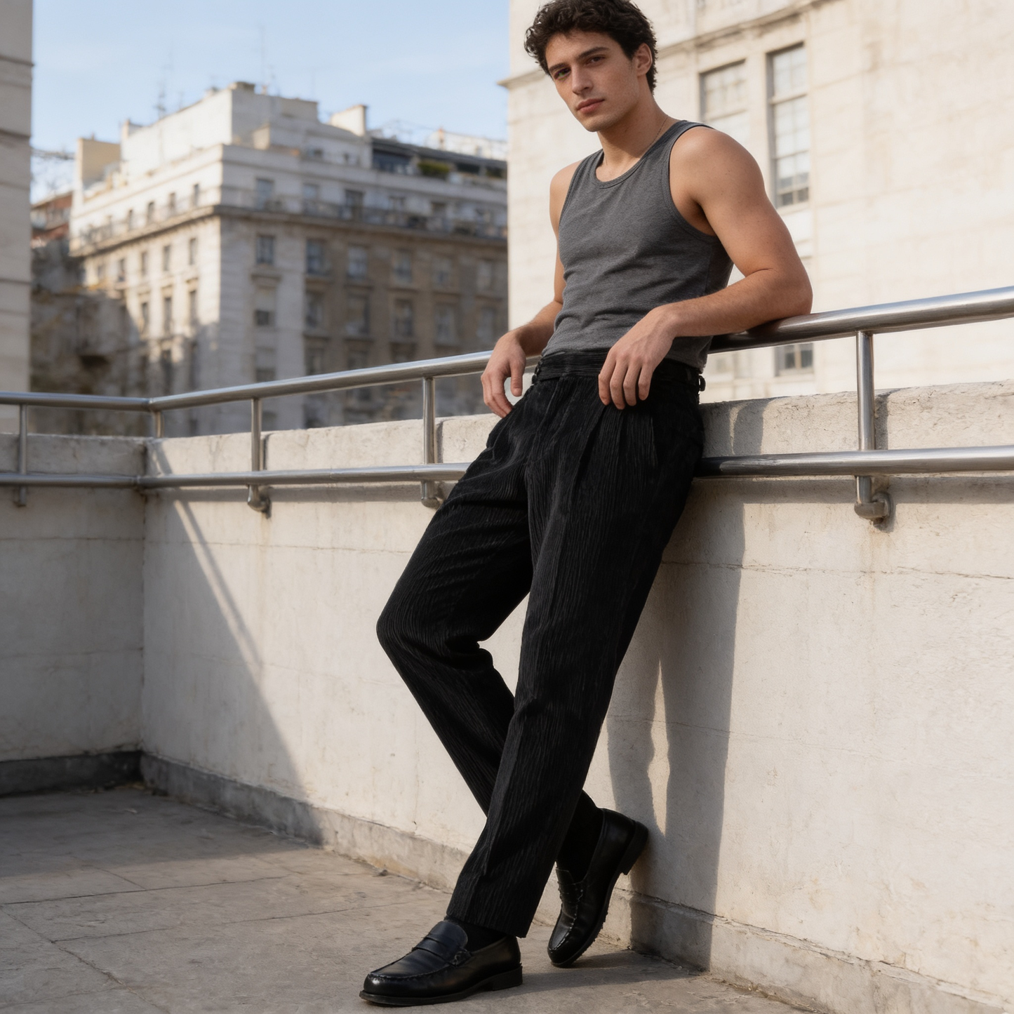 PLUXSTYLE::numise::mens-tailored-double-pleat-trousers::lifestyle-keep-2