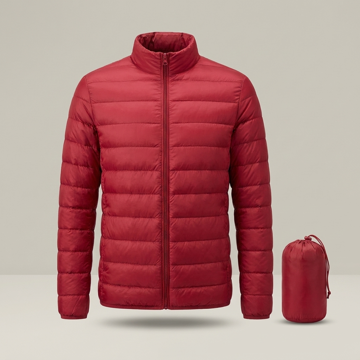PLUXSTYLE::numise::mens-packable-puffer-parka::pack-red