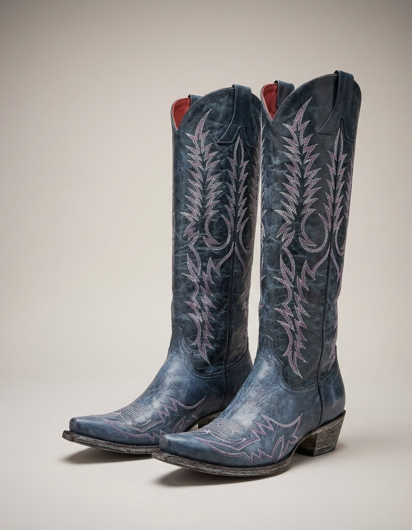 PLUXSTYLE::numise::embroidered-western-knee-high-boots::pack-blue