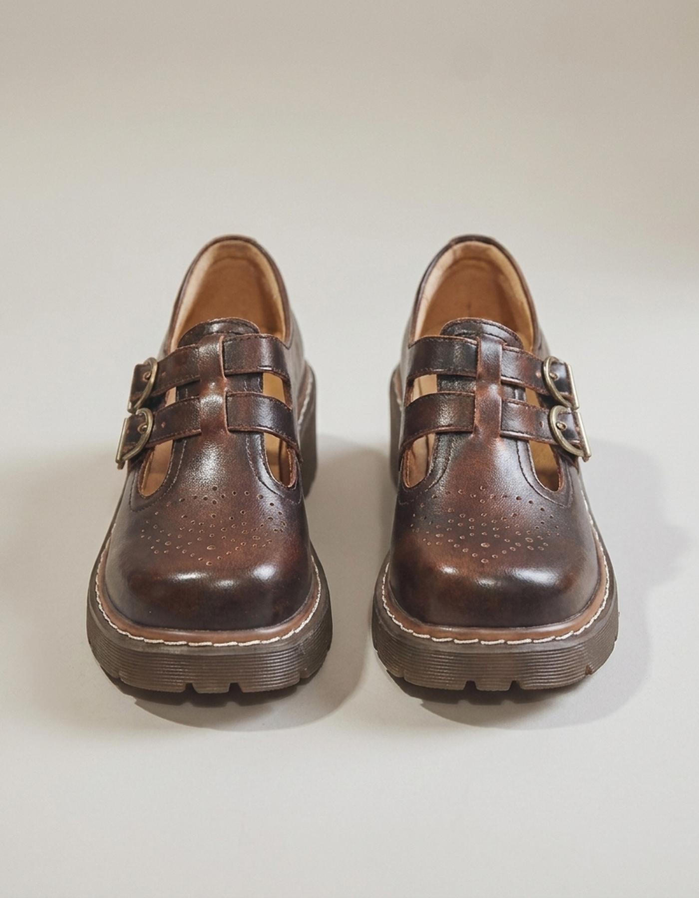 PLUXSTYLE::numise::vintage-t-bar-mary-jane-shoes::pack-brown