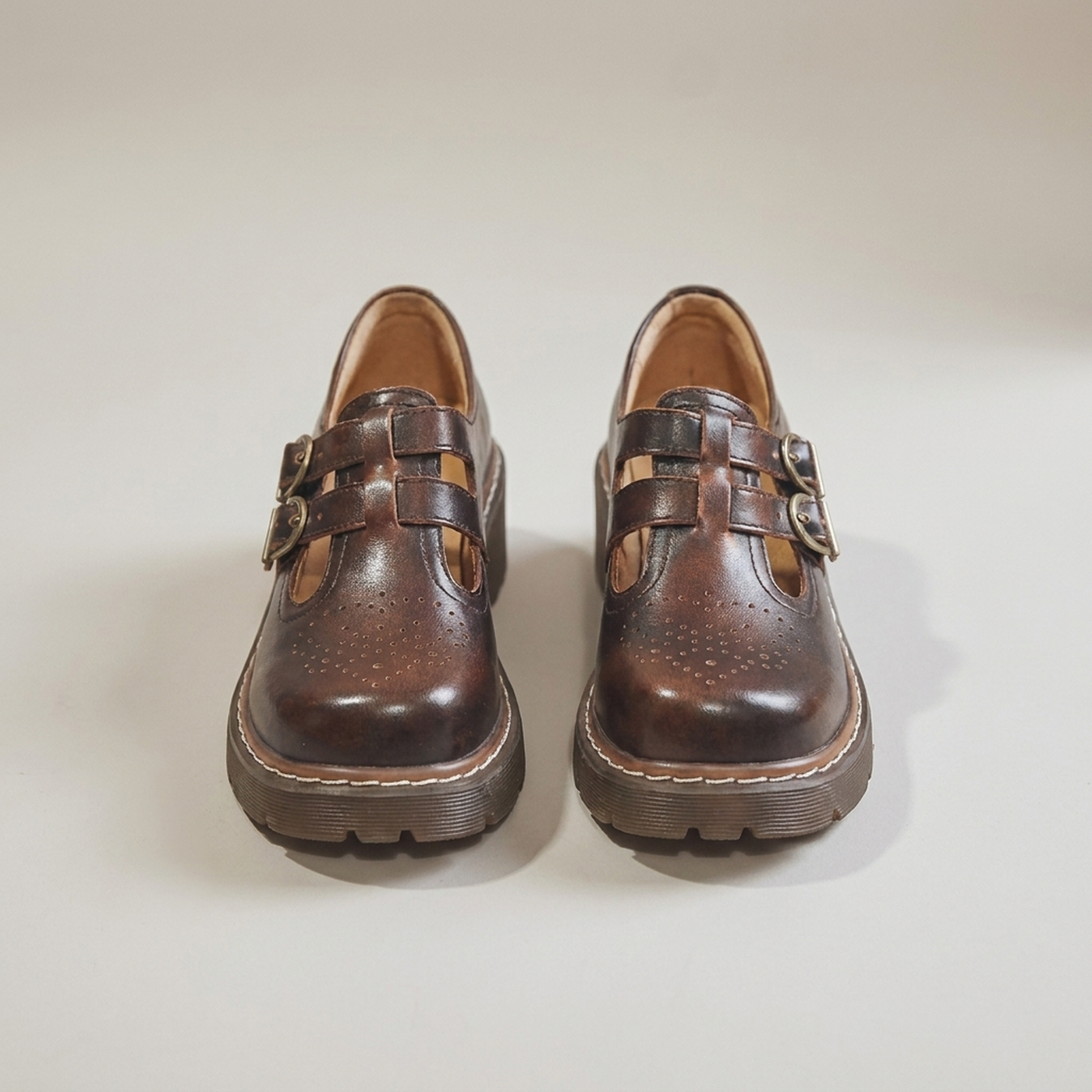 PLUXSTYLE::numise::vintage-t-bar-mary-jane-shoes::pack-brown