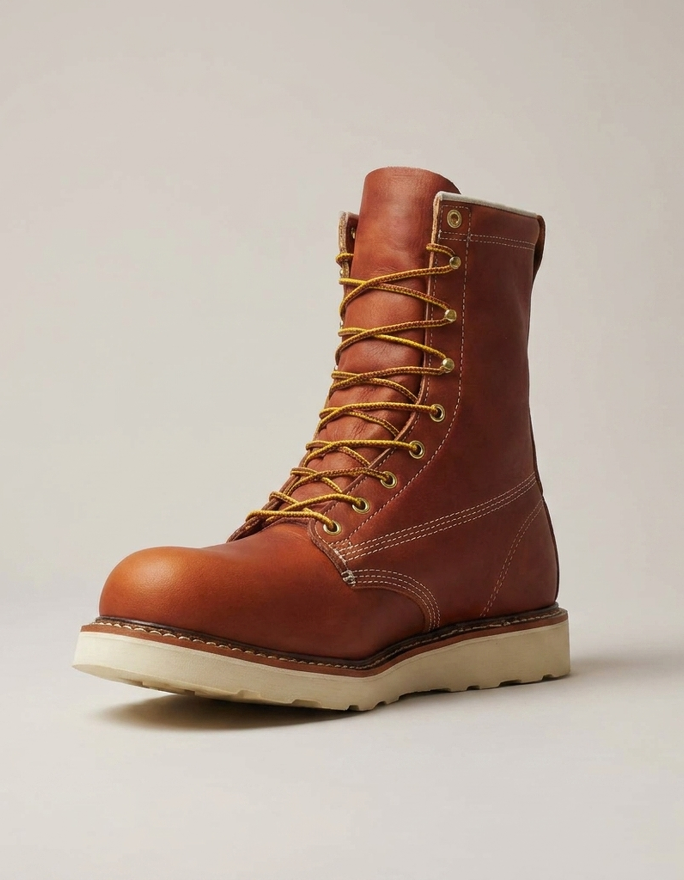 PLUXSTYLE::numise::tobacco-plain-toe-wedge-boots::closeup-hero