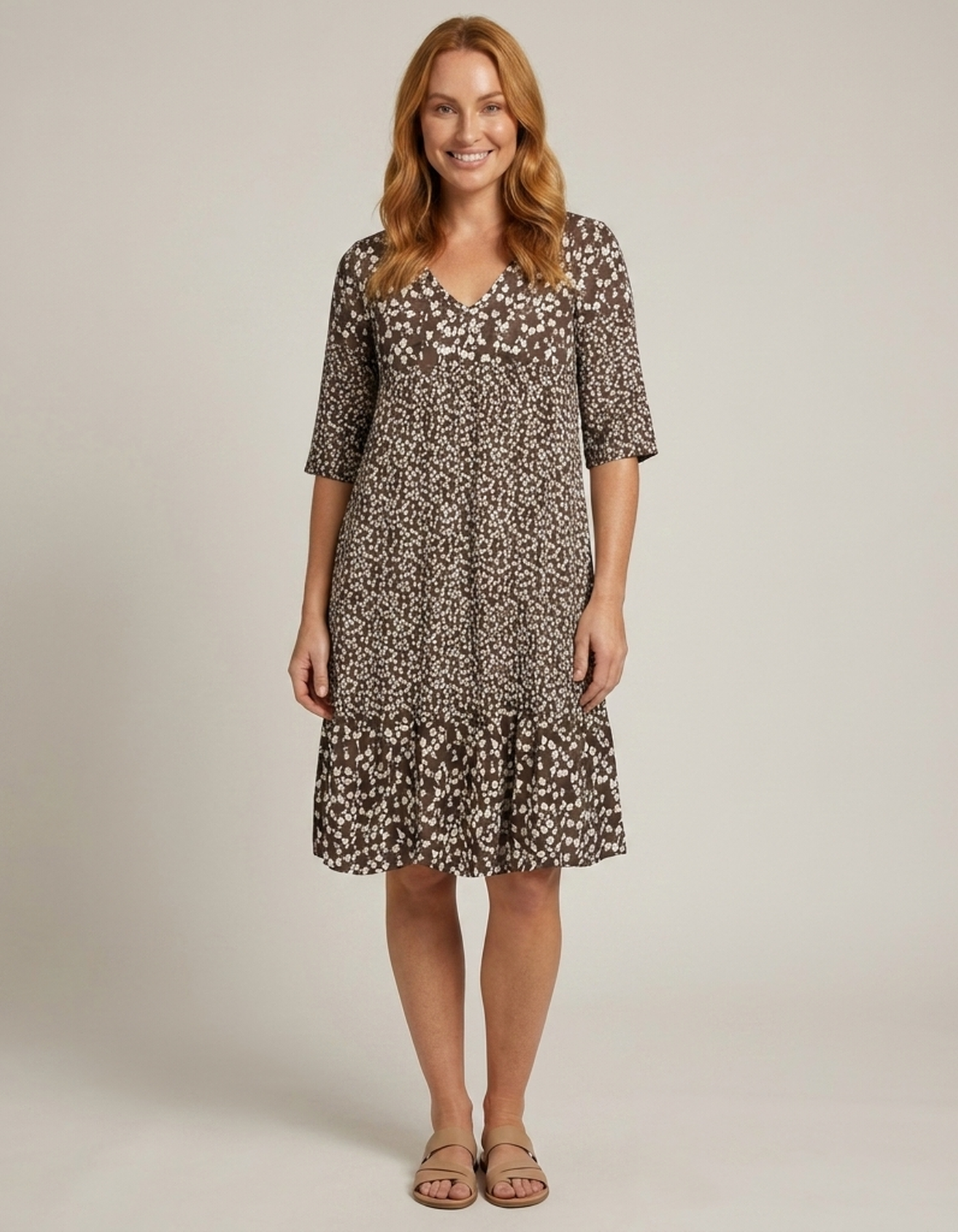 PLUXSTYLE::numise::womens-floral-v-neck-midi-dress-for-easy-summer-style::front