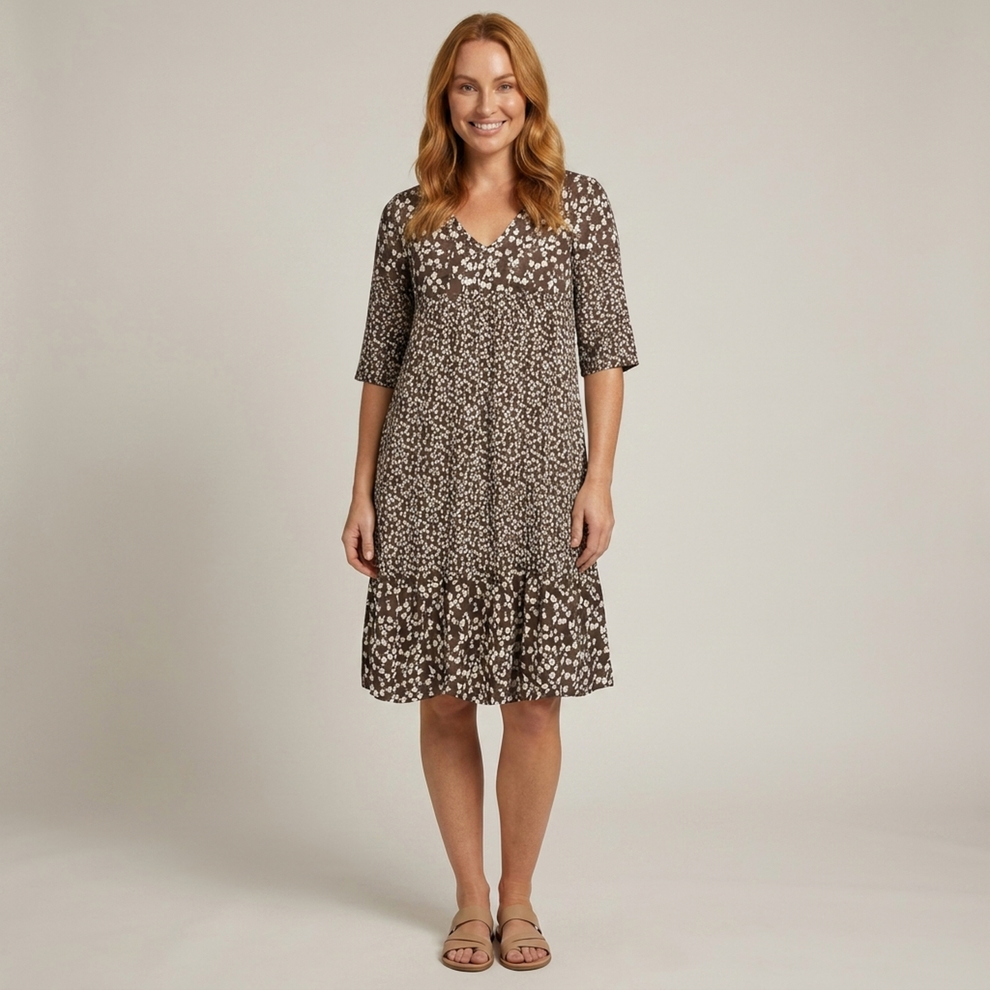 PLUXSTYLE::numise::womens-floral-v-neck-midi-dress-for-easy-summer-style::front