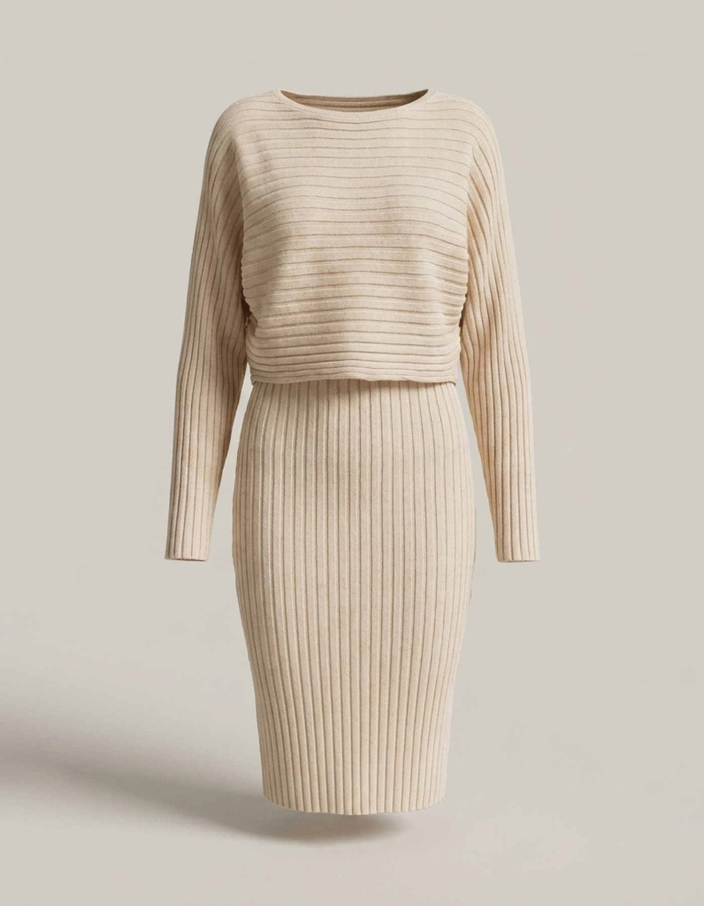 PLUXSTYLE::numise::two-piece-sweater-dress-set::pack-beige