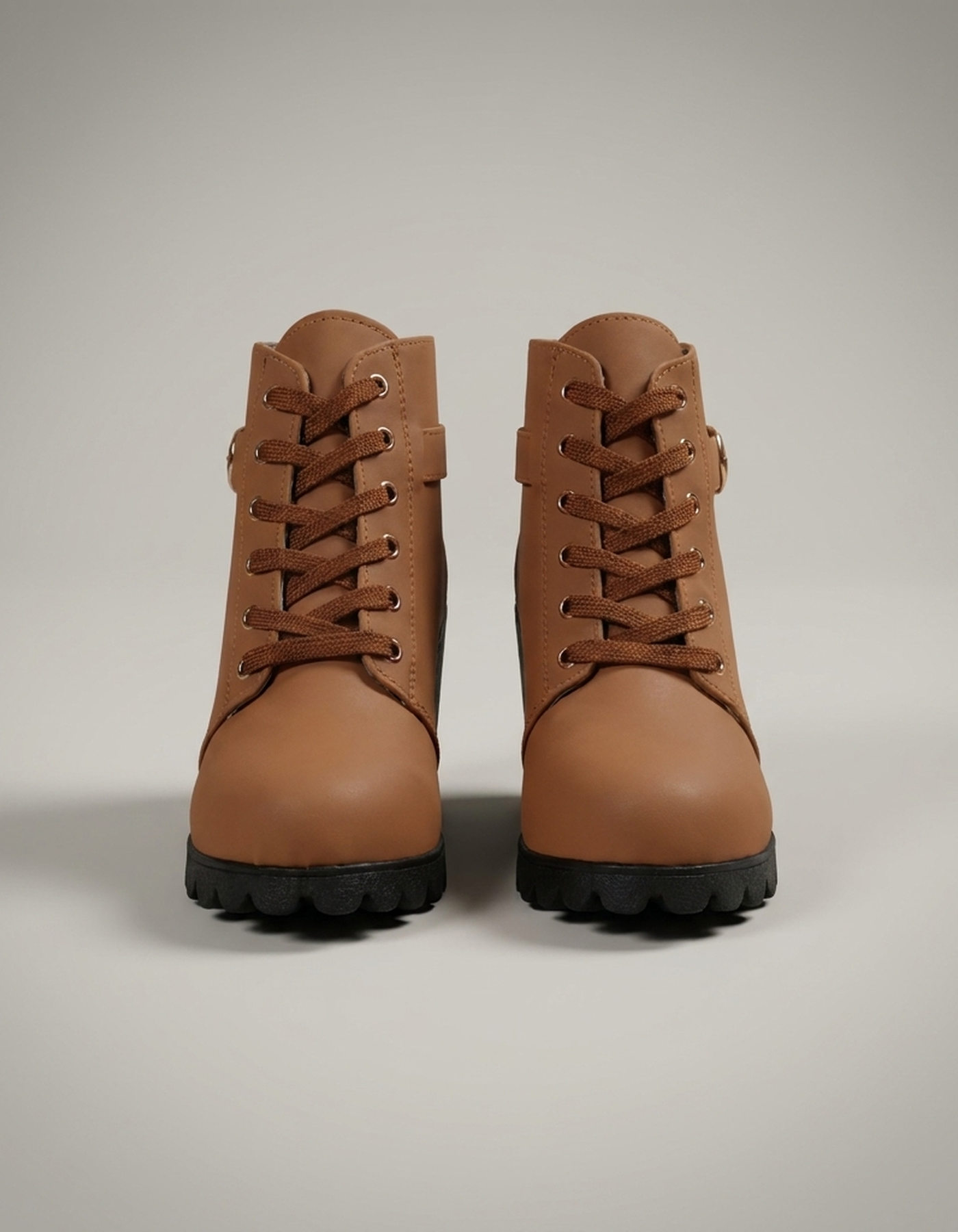 PLUXSTYLE::numise::buckle-chunky-heel-ankle-boots::pack-brown