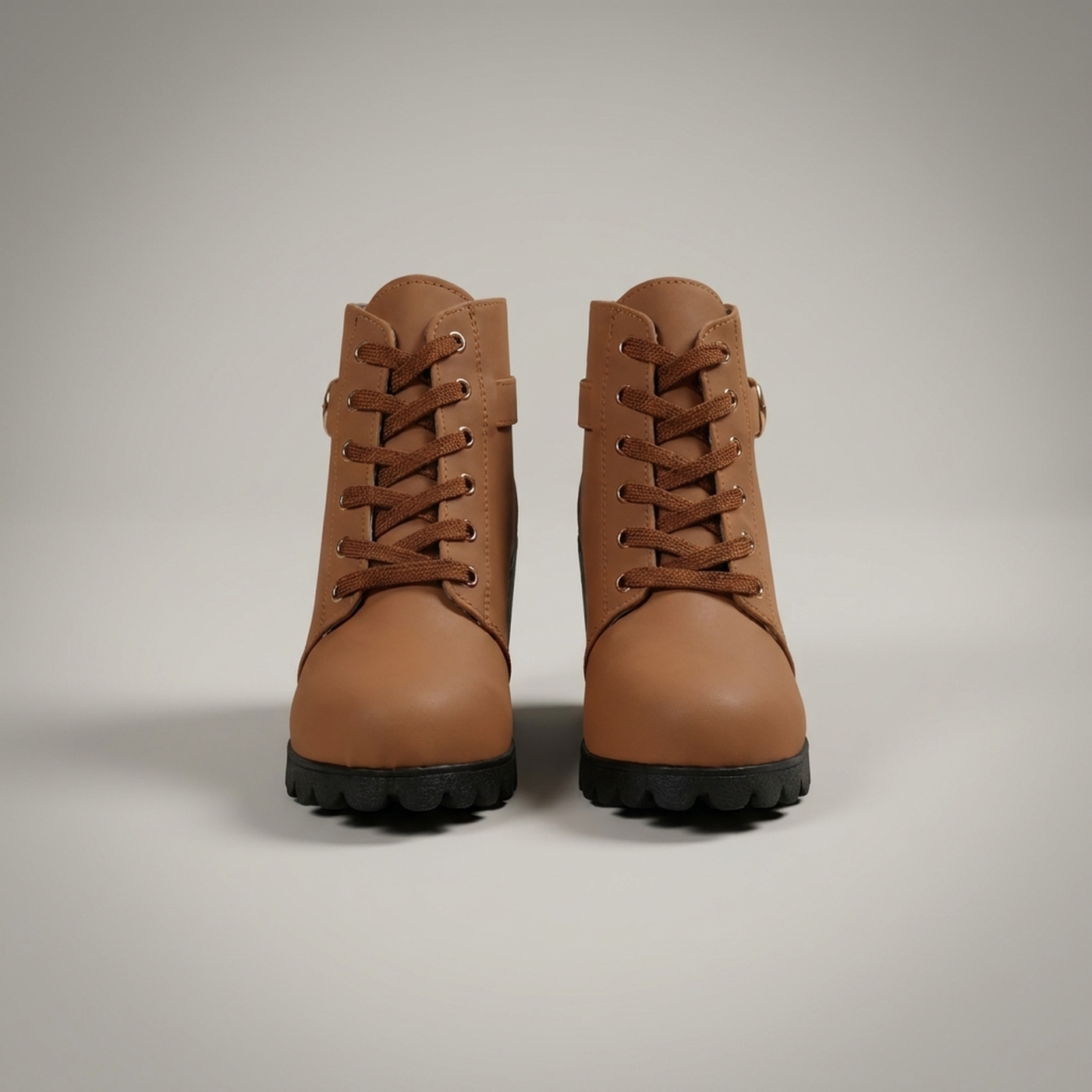 PLUXSTYLE::numise::buckle-chunky-heel-ankle-boots::pack-brown