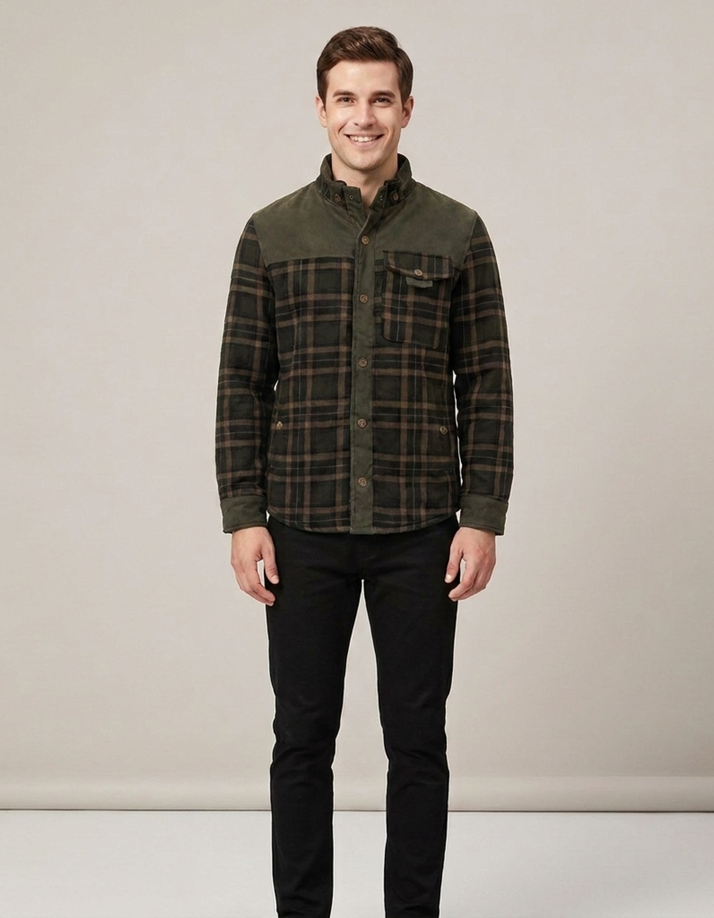 PLUXSTYLE::numise::mens-regular-fit-plaid-shacket::front