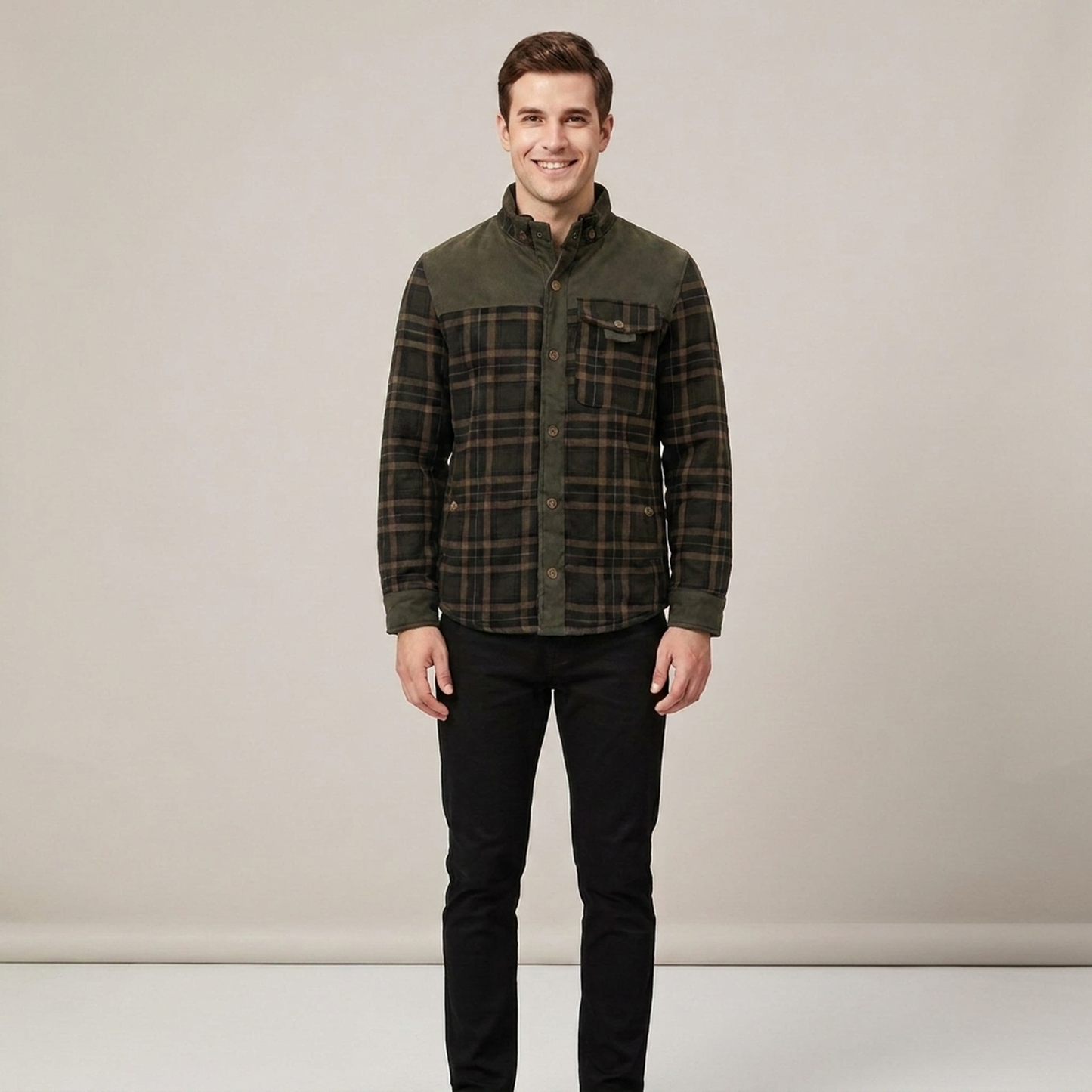 PLUXSTYLE::numise::mens-regular-fit-plaid-shacket::front