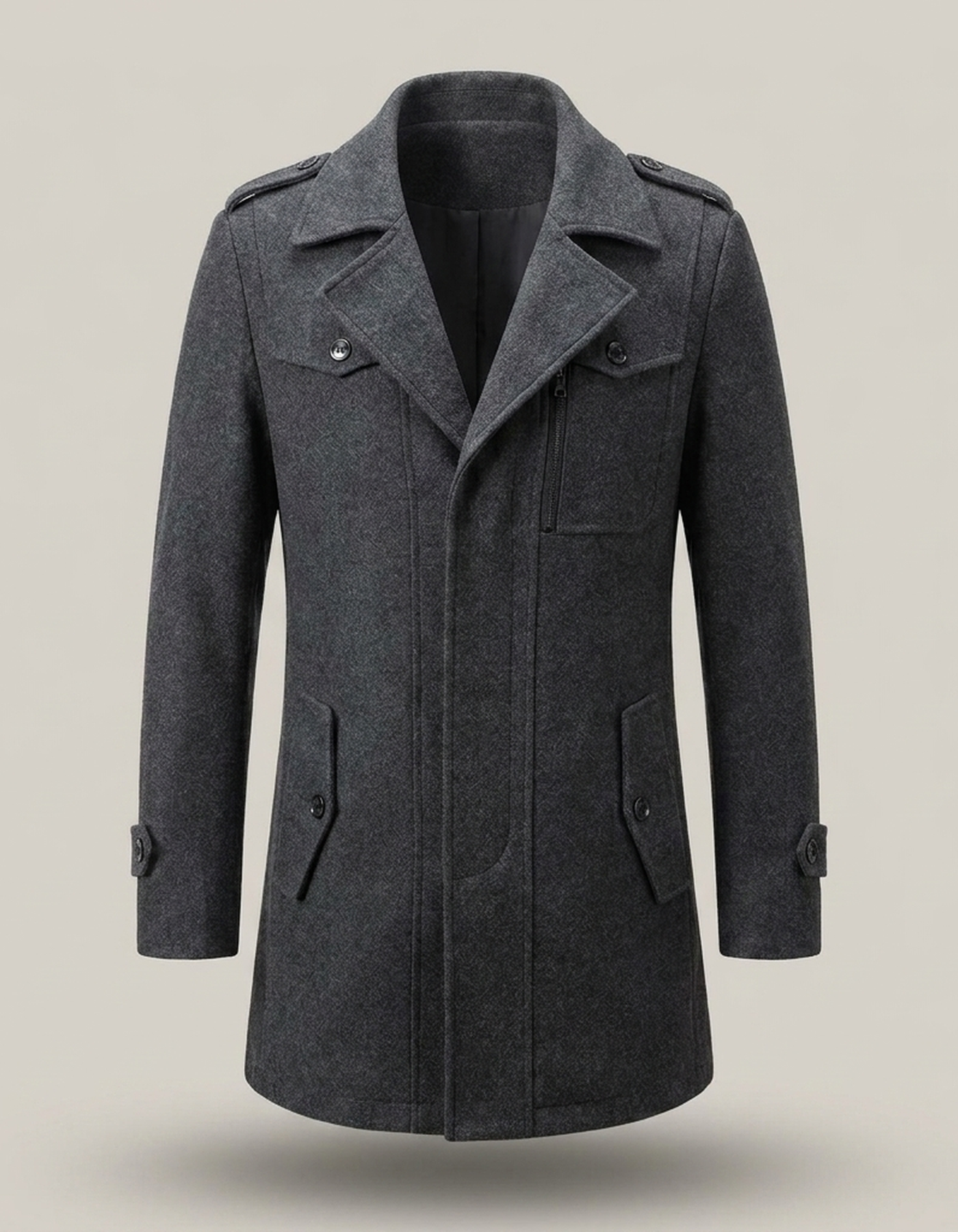 PLUXSTYLE::numise::mens-slim-fit-epaulet-parka::pack-grey